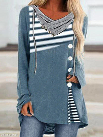 Chic Blue Striped Print Top