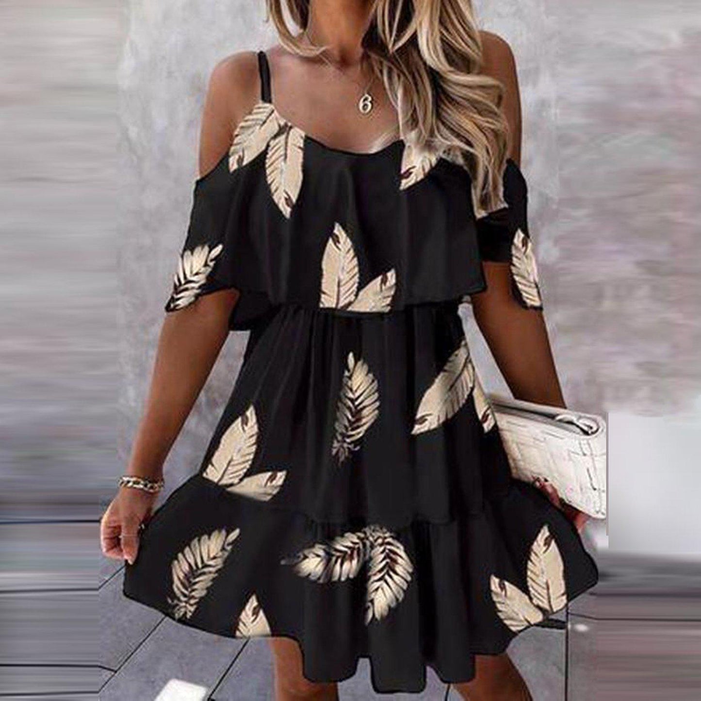 Chic Print Short Sleeve Mini Dress